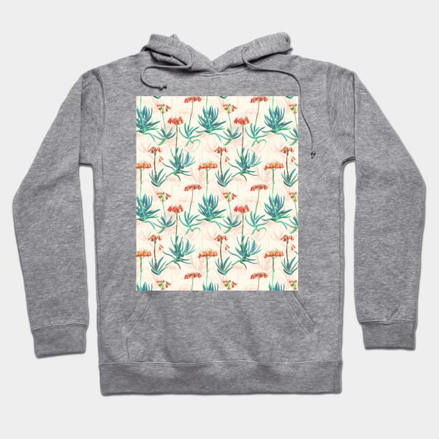 Flowering Succulent Pattern in Cream, Coral and Green Hoodie by micklyn